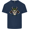 Viking Skull With Axes and Helmet Mens Cotton T-Shirt Tee Top Navy Blue