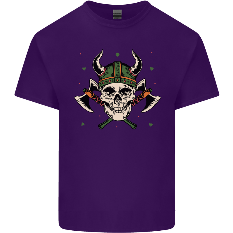 Viking Skull With Axes and Helmet Mens Cotton T-Shirt Tee Top Purple