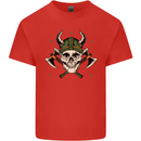 Viking Skull With Axes and Helmet Mens Cotton T-Shirt Tee Top Red
