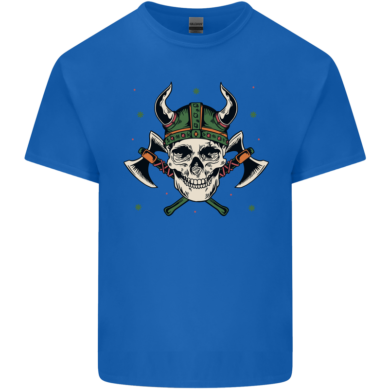 Viking Skull With Axes and Helmet Mens Cotton T-Shirt Tee Top Royal Blue