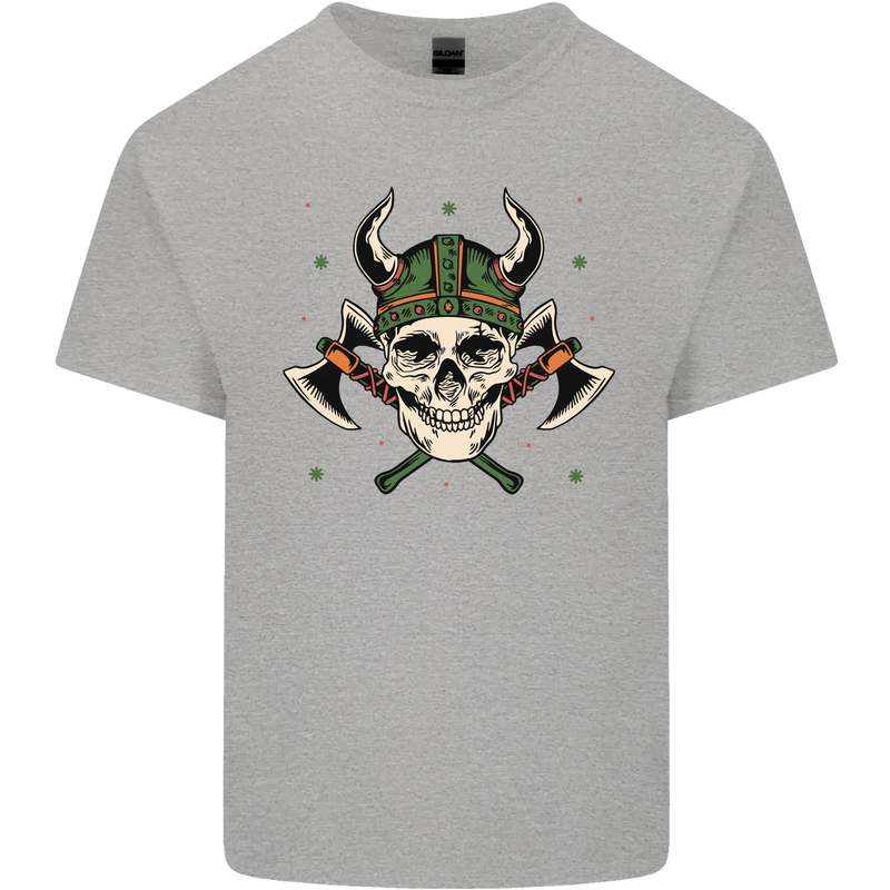 Viking Skull With Axes and Helmet Mens Cotton T-Shirt Tee Top Sports Grey