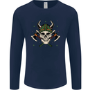 Viking Skull With Axes and Helmet Mens Long Sleeve T-Shirt Navy Blue