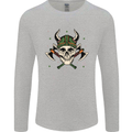 Viking Skull With Axes and Helmet Mens Long Sleeve T-Shirt Sports Grey