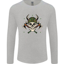 Viking Skull With Axes and Helmet Mens Long Sleeve T-Shirt Sports Grey