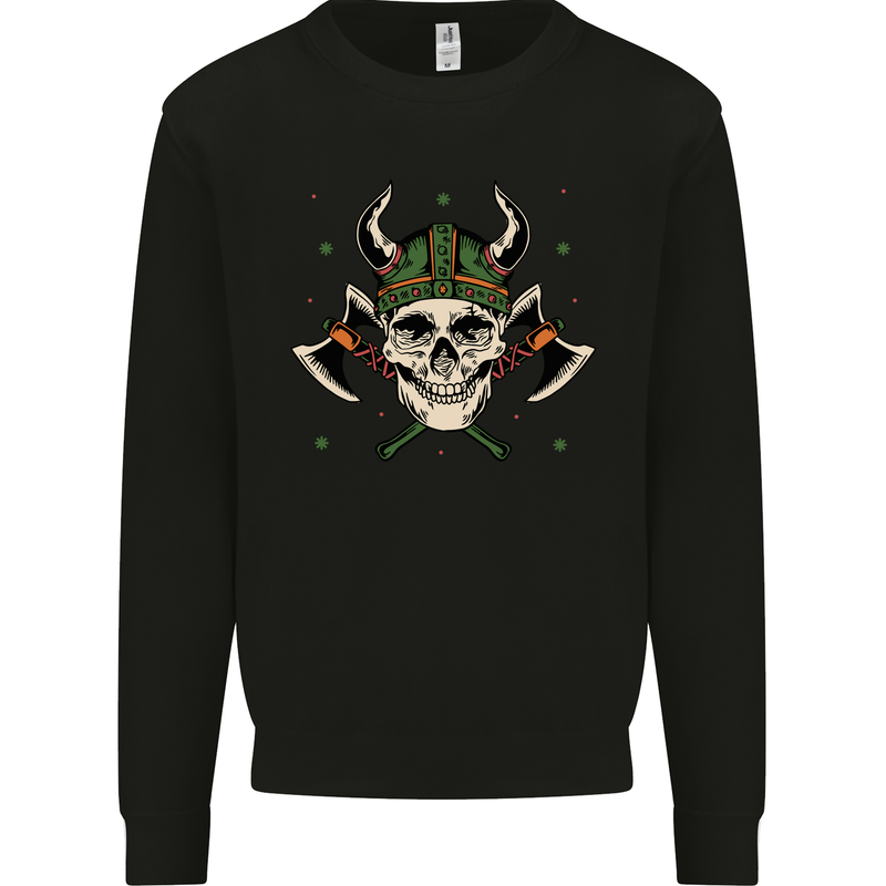 Viking Skull With Axes and Helmet Mens Sweatshirt Jumper Black
