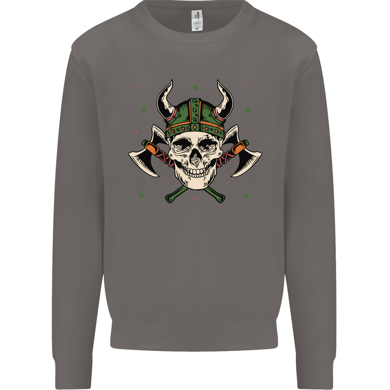 Viking Skull With Axes and Helmet Mens Sweatshirt Jumper Charcoal