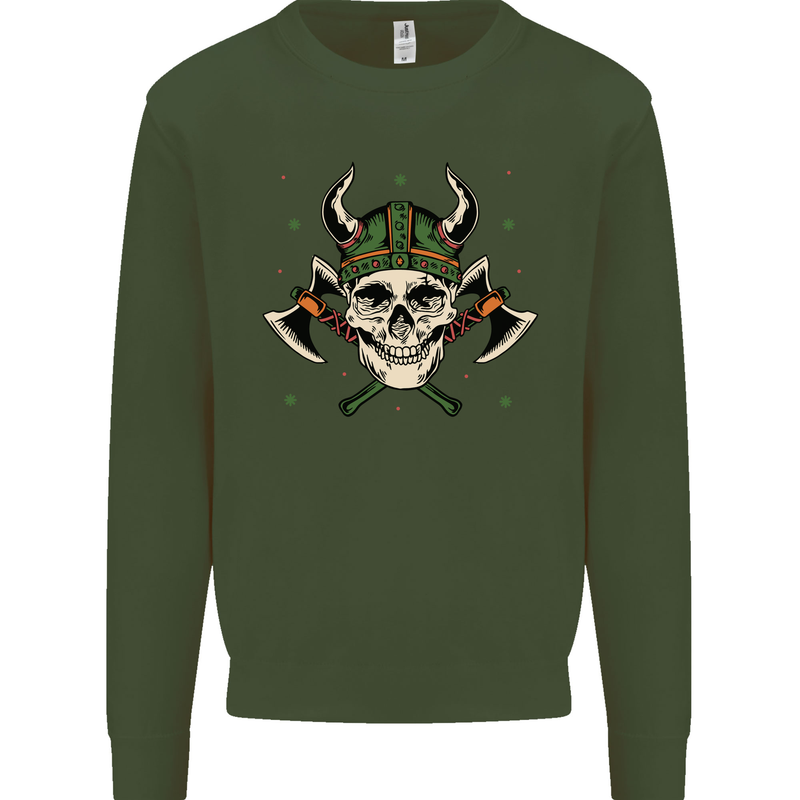 Viking Skull With Axes and Helmet Mens Sweatshirt Jumper Forest Green