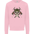 Viking Skull With Axes and Helmet Mens Sweatshirt Jumper Light Pink