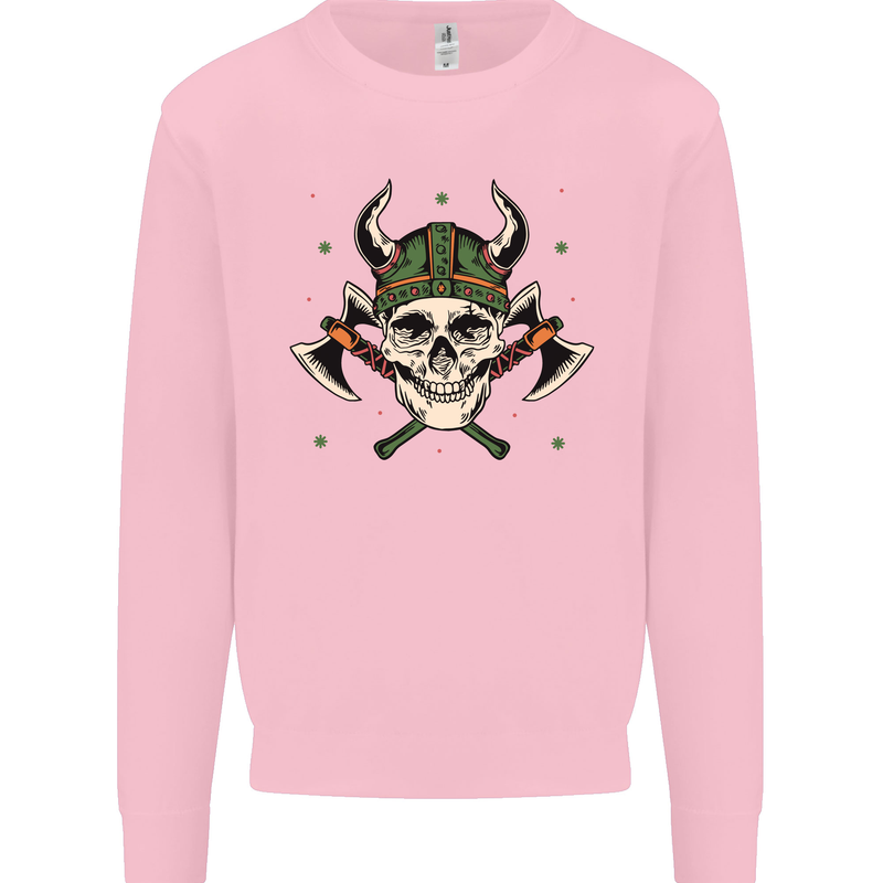 Viking Skull With Axes and Helmet Mens Sweatshirt Jumper Light Pink