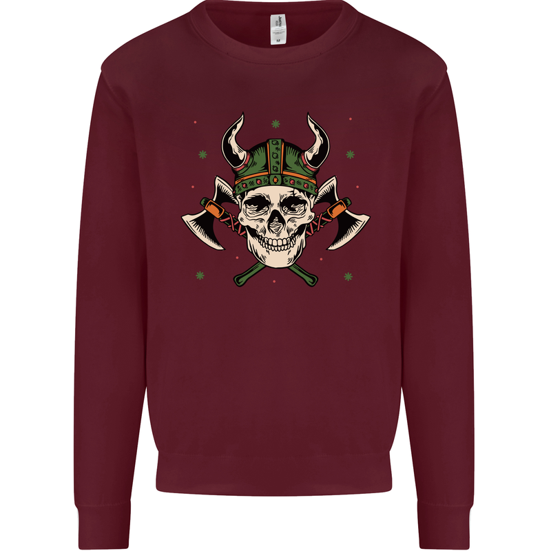 Viking Skull With Axes and Helmet Mens Sweatshirt Jumper Maroon