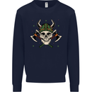 Viking Skull With Axes and Helmet Mens Sweatshirt Jumper Navy Blue
