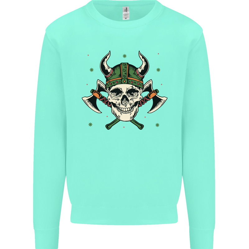 Viking Skull With Axes and Helmet Mens Sweatshirt Jumper Peppermint
