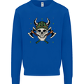 Viking Skull With Axes and Helmet Mens Sweatshirt Jumper Royal Blue