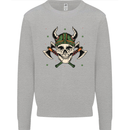 Viking Skull With Axes and Helmet Mens Sweatshirt Jumper Sports Grey