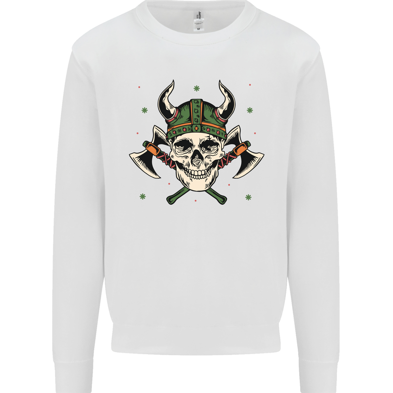 Viking Skull With Axes and Helmet Mens Sweatshirt Jumper White