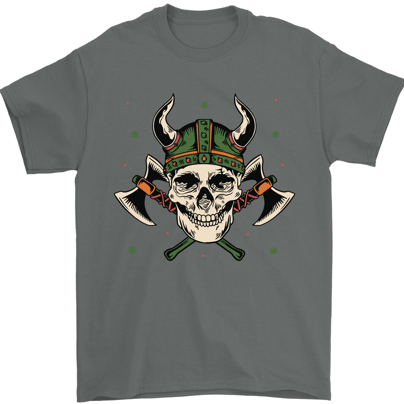Viking Skull With Axes and Helmet Mens T-Shirt 100% Cotton Charcoal