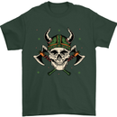 Viking Skull With Axes and Helmet Mens T-Shirt 100% Cotton Forest Green