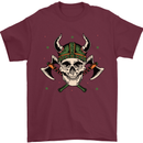 Viking Skull With Axes and Helmet Mens T-Shirt 100% Cotton Maroon