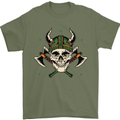 Viking Skull With Axes and Helmet Mens T-Shirt 100% Cotton Military Green