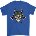 Viking Skull With Axes and Helmet Mens T-Shirt 100% Cotton Royal Blue