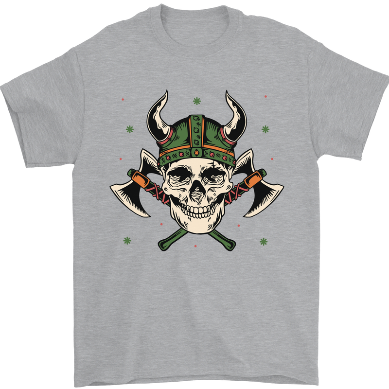 Viking Skull With Axes and Helmet Mens T-Shirt 100% Cotton Sports Grey