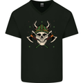 Viking Skull With Axes and Helmet Mens V-Neck Cotton T-Shirt Black