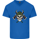 Viking Skull With Axes and Helmet Mens V-Neck Cotton T-Shirt Royal Blue