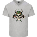 Viking Skull With Axes and Helmet Mens V-Neck Cotton T-Shirt Sports Grey