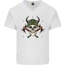 Viking Skull With Axes and Helmet Mens V-Neck Cotton T-Shirt White