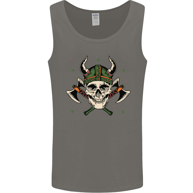 Viking Skull With Axes and Helmet Mens Vest Tank Top Charcoal
