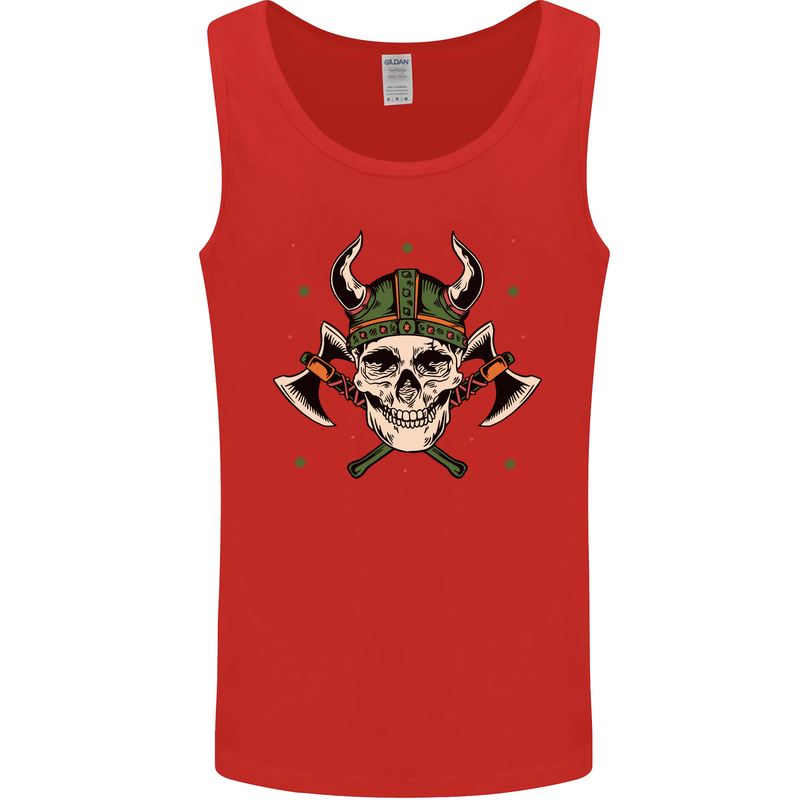Viking Skull With Axes and Helmet Mens Vest Tank Top Red