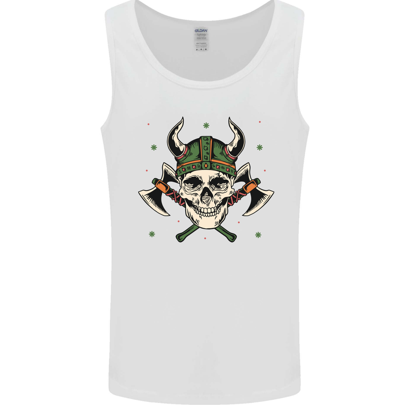 Viking Skull With Axes and Helmet Mens Vest Tank Top White