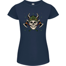 Viking Skull With Axes and Helmet Womens Petite Cut T-Shirt Navy Blue