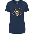 Viking Skull With Axes and Helmet Womens Wider Cut T-Shirt Navy Blue