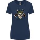 Viking Skull With Axes and Helmet Womens Wider Cut T-Shirt Navy Blue