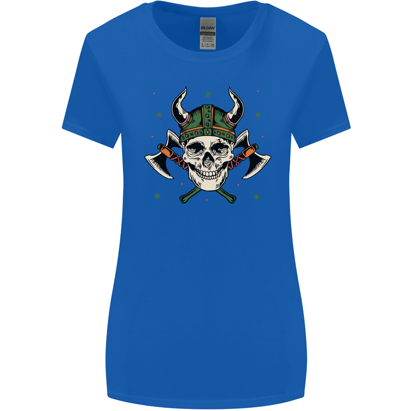 Viking Skull With Axes and Helmet Womens Wider Cut T-Shirt Royal Blue
