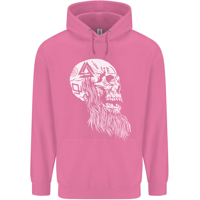 Viking Skull With Beard and Valknut Symbol Childrens Kids Hoodie Azalea