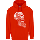 Viking Skull With Beard and Valknut Symbol Childrens Kids Hoodie Bright Red