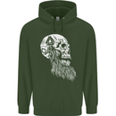 Viking Skull With Beard and Valknut Symbol Childrens Kids Hoodie Forest Green