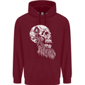 Viking Skull With Beard and Valknut Symbol Childrens Kids Hoodie Maroon
