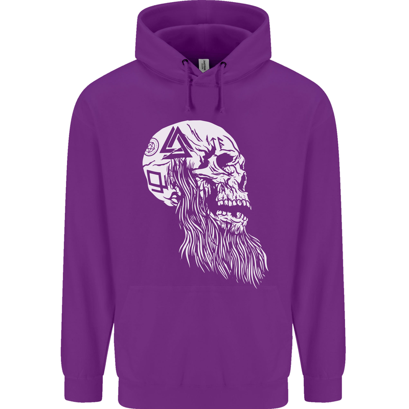 Viking Skull With Beard and Valknut Symbol Childrens Kids Hoodie Purple