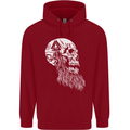 Viking Skull With Beard and Valknut Symbol Childrens Kids Hoodie Red