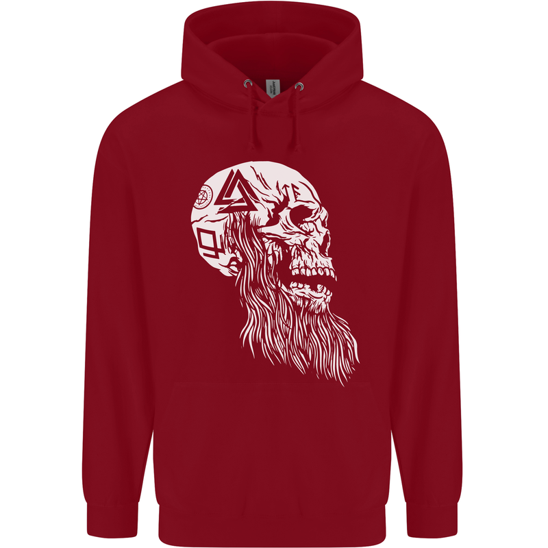 Viking Skull With Beard and Valknut Symbol Childrens Kids Hoodie Red