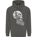 Viking Skull With Beard and Valknut Symbol Childrens Kids Hoodie Storm Grey