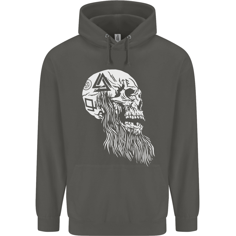 Viking Skull With Beard and Valknut Symbol Childrens Kids Hoodie Storm Grey