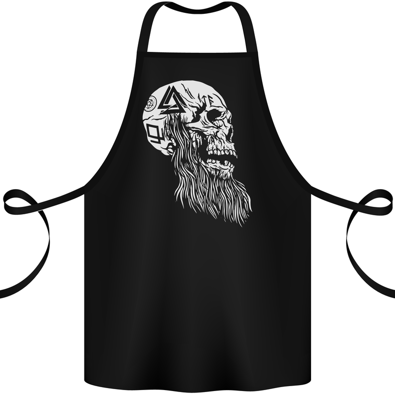Viking Skull With Beard and Valknut Symbol Cotton Apron 100% Organic Black
