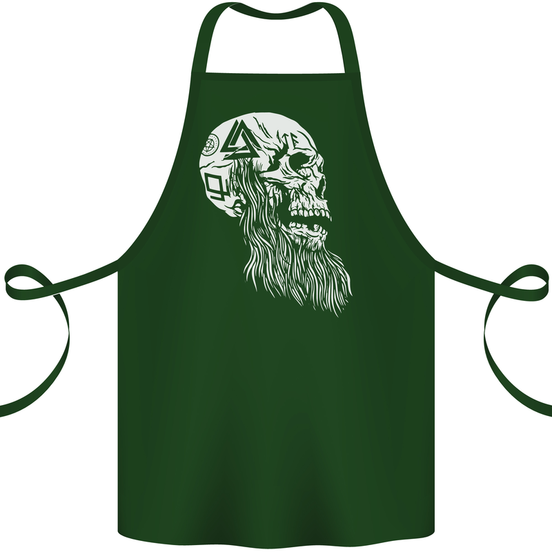Viking Skull With Beard and Valknut Symbol Cotton Apron 100% Organic Forest Green