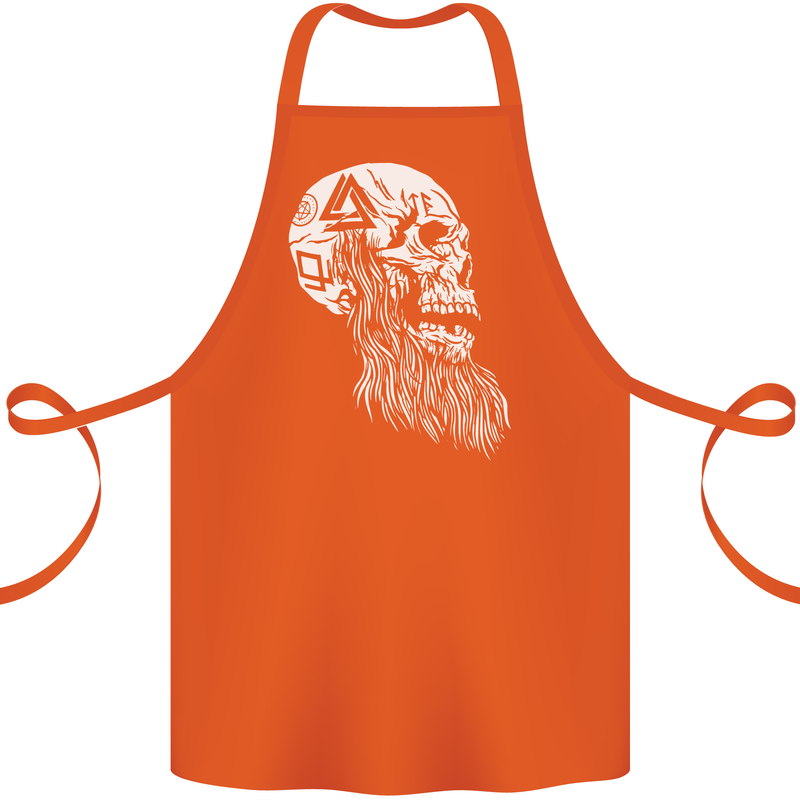 Viking Skull With Beard and Valknut Symbol Cotton Apron 100% Organic Orange