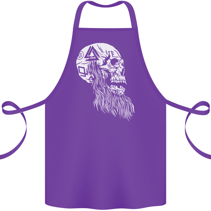 Viking Skull With Beard and Valknut Symbol Cotton Apron 100% Organic Purple