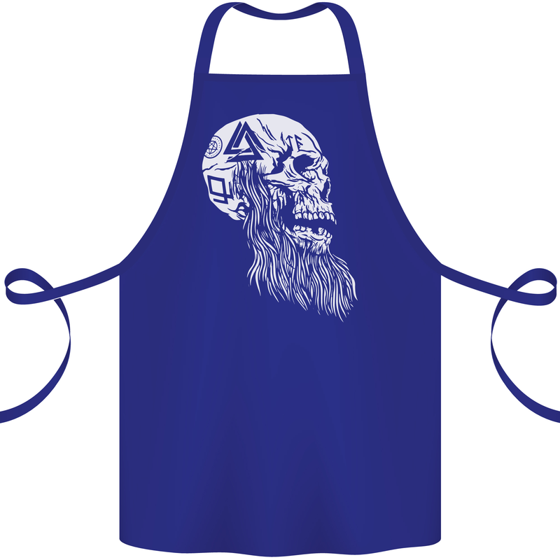 Viking Skull With Beard and Valknut Symbol Cotton Apron 100% Organic Royal Blue